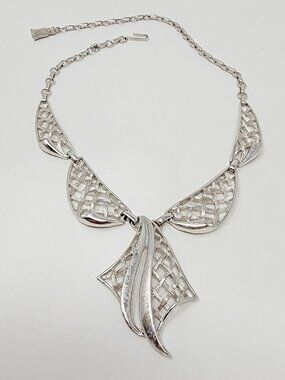 Vintage Coro Silver Tone Openwork Statement Necklace